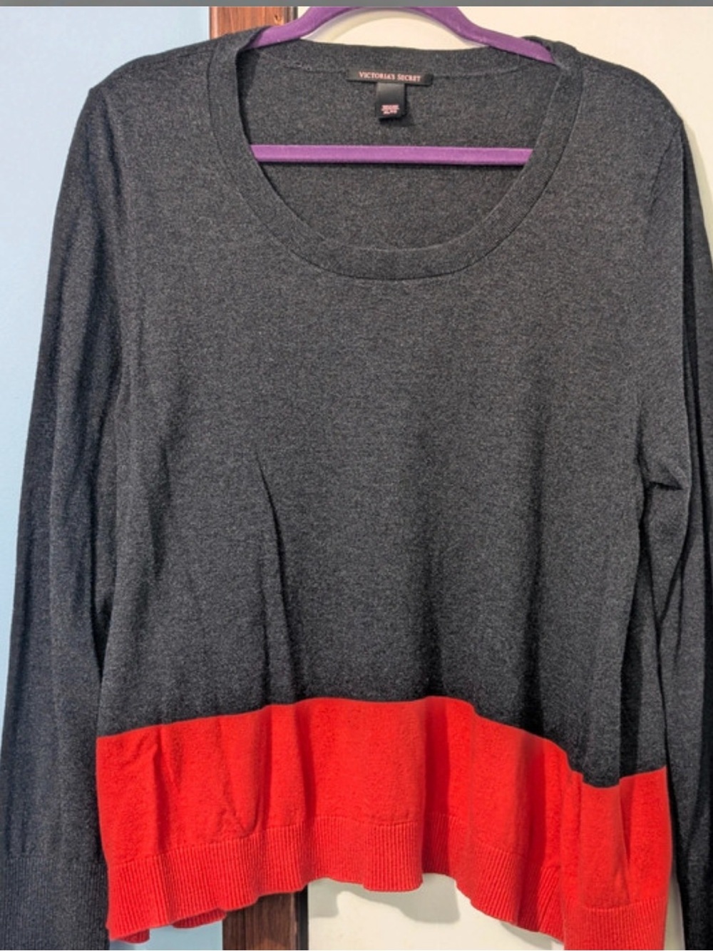 Victoria's Secret Charcoal Gray and Red Crewneck Sweater